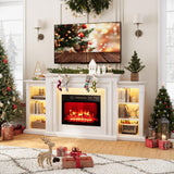 72" Electric Fireplace with Mantel,White TV Stand with Fireplace,Modern Entertainment Center with LED Lights for Bedroom Living Room BLANKSPACE