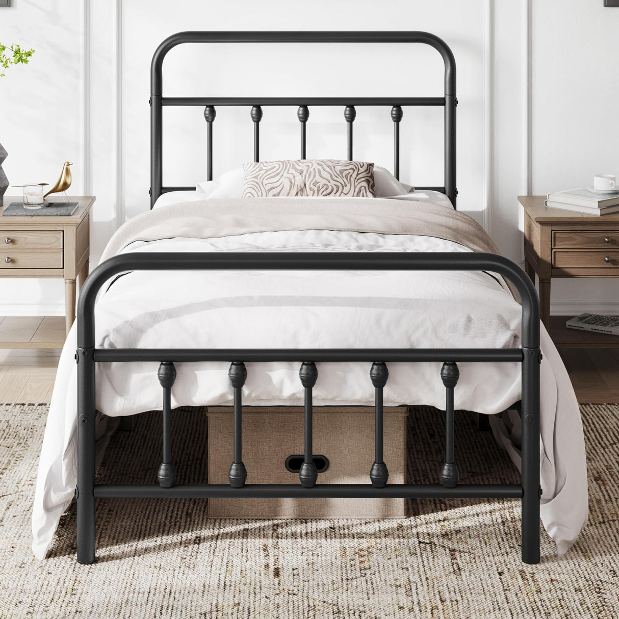 Yaheetech Classic Metal Platform Bed Frame Mattress Foundation with Victorian Style Iron-Art Headboard/Footboard/Under Bed Storage/No Box Spring Needed/Twin Size Black Yaheetech