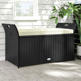 YITAHOME 90 Gallon Outdoor Wicker Storage Bench w/Cushion, Large PE Rattan Deck Storage Box w/Handles & Hydraulics for Patio Furniture, Cushions, Garden Tools, Pool & Sports Equipment, Black&Beige YITAHOME