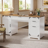 Tribesigns 59" Farmhouse Executive Desk, Computer Office Desk with File Drawers, Charging Station and Storage Cabinet, Wooden Rustic Writing Study Table for Home Office, White Tribesigns
