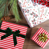 LaRibbons Reversible Christmas Wrapping Paper Roll, Vintage Red Berries & Red Stripe Gift Wrap for Christmas, Season Party, Xmas, 17 Inch x 33 Feet LaRibbons