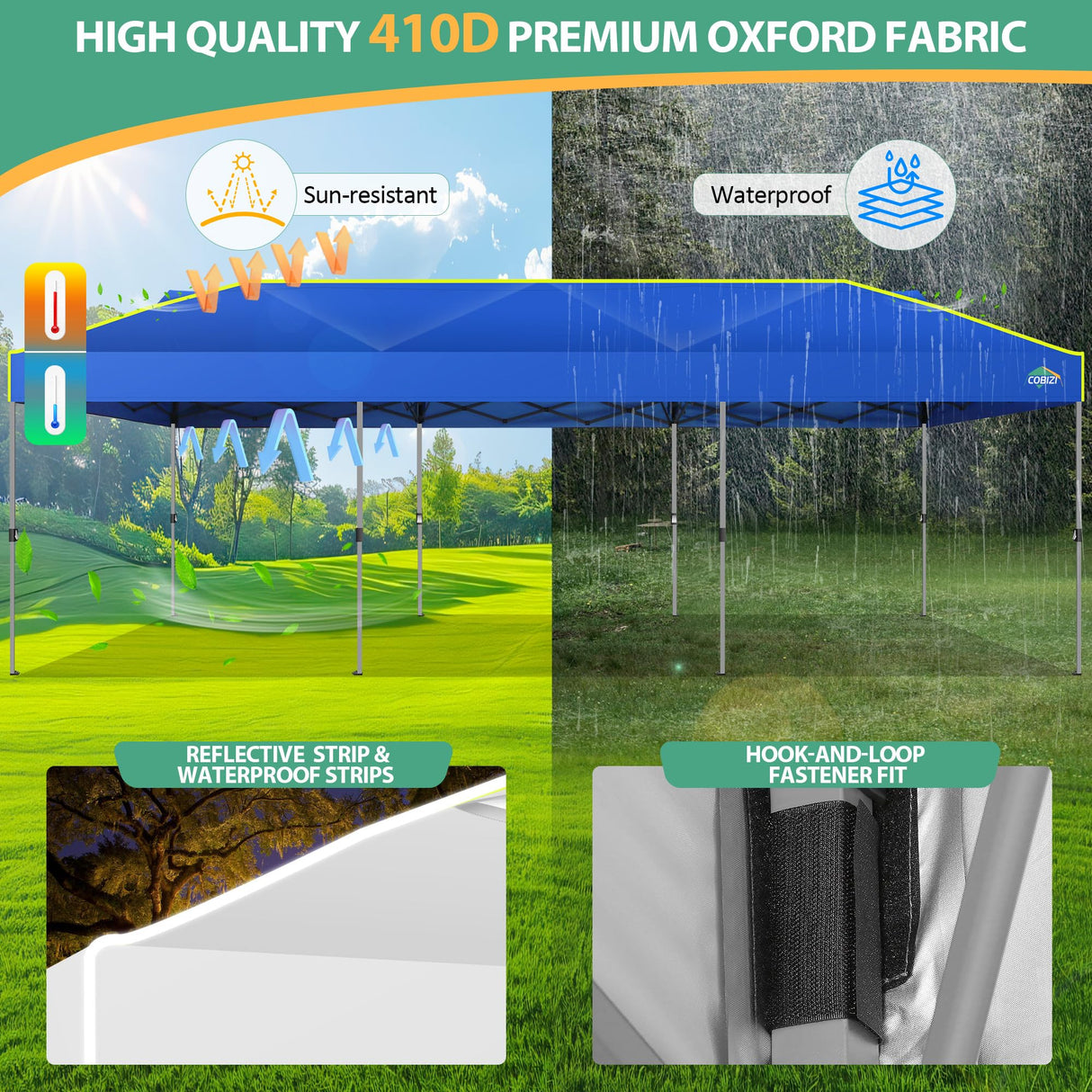 COBIZI 10x30 Pop Up Canopy Tent with Air Vent EZ Pop Up Party 10x30 Canopy Tent Waterproof and UPF50+,Outdoor Canopy Tent for Parties Wedding Events,with Roller Bag, Sandbags(Blue COBIZI