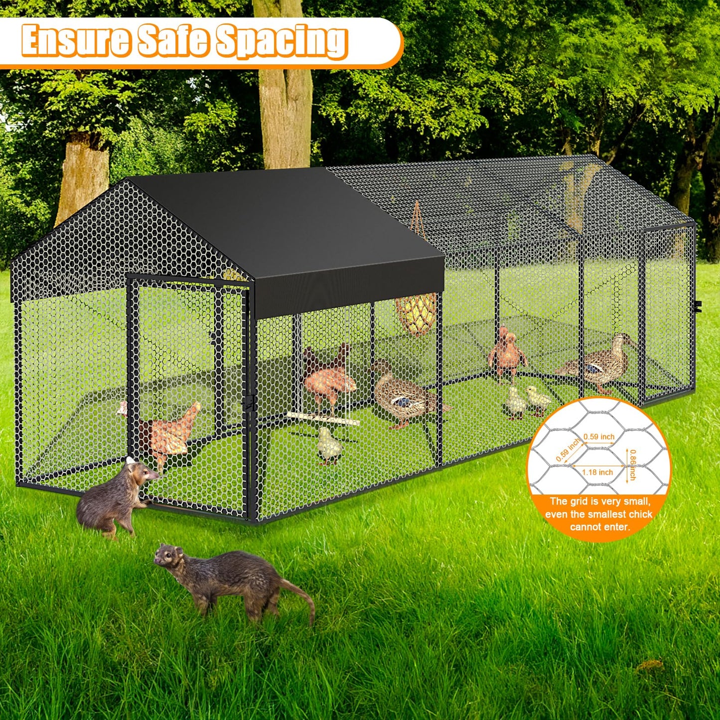 Large Metal Chicken Coop 120"×40"×40" Heavy Duty Chicken Run Hen House with Waterproof Anti-UV Cover for Outdoor Chicken Pens with Chicken Swing - WoodArtSupply