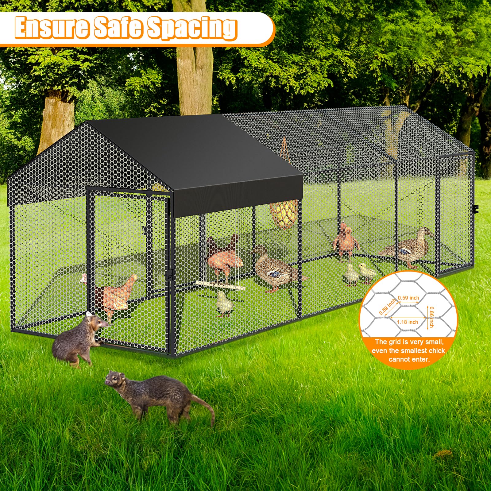 Large Metal Chicken Coop 120"×40"×40" Heavy Duty Chicken Run Hen House with Waterproof Anti-UV Cover for Outdoor Chicken Pens with Chicken Swing - WoodArtSupply