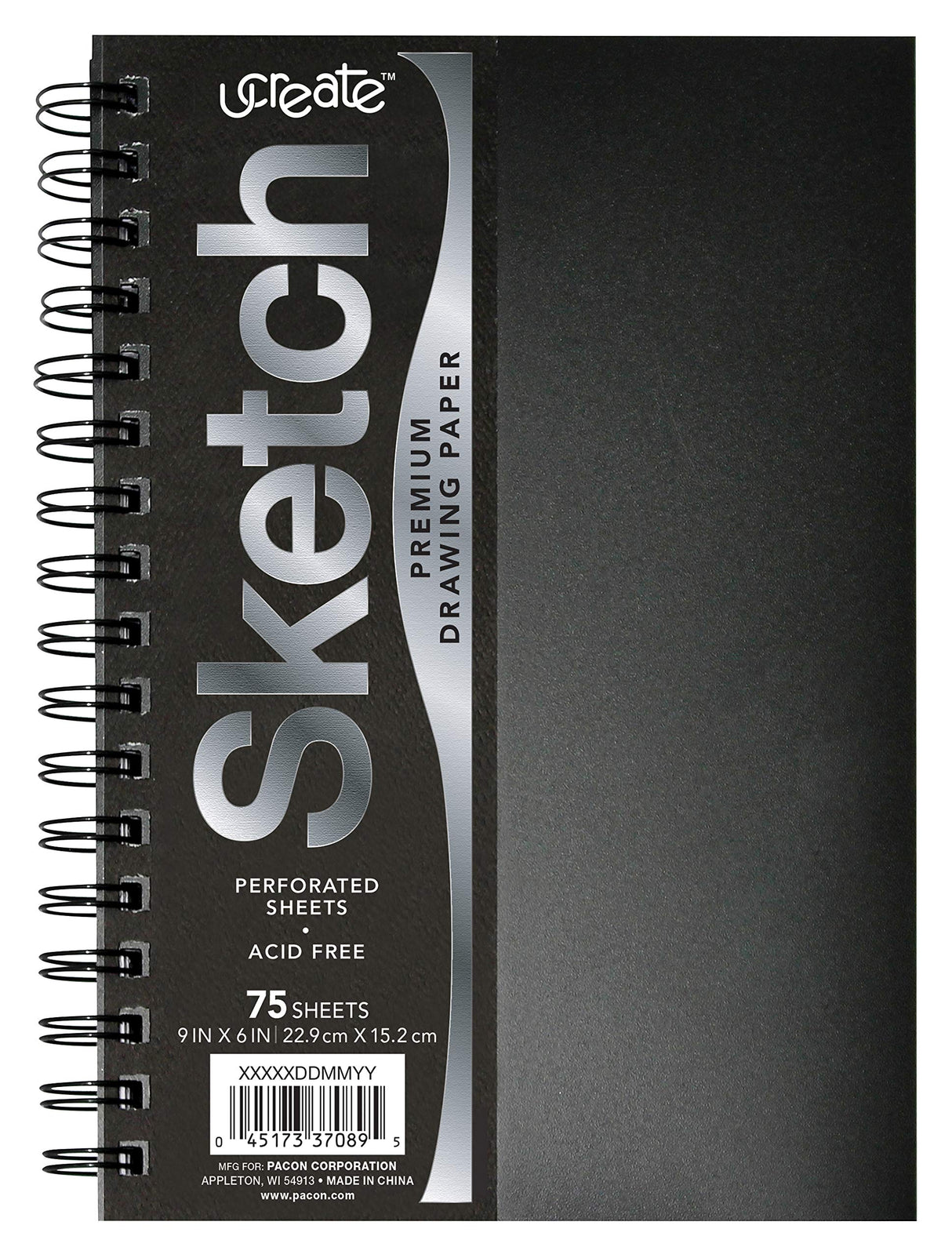UCreate Poly Cover Sketch Book, Heavyweight, 6" x 9", Black, 75 Sheets UCREATE