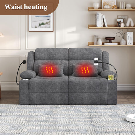CHABATREE Home Theater Seating，RV Reclining Sofa Set with Adjustable Headrest， Recliner Sofa with Heat and USB&Type-C, Dawer & Cup Holders, 150° Recline for RV & Living Room(Loveseat Grey) CHABATREE