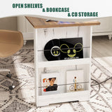 Lareth L Shaped Desk with Monitor Stand Farmhouse Computer Desk with Led Light and Power Outlet, Executive Desk for Home Office Room Workstation with File Cabinet for Working Gaming, Antique White Lareth