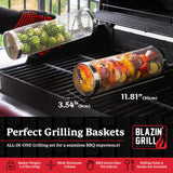 Blazin' Grill Rolling Grill Basket | Rolling Grilling Baskets for Outdoor Grilling 2 Pcs | Barbecue Grill Set with BBQ Gloves | Portable Camping Net Rack Perfect for Vegetables, Seafood & Meat | BLAZIN' GRILL