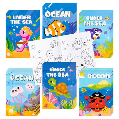 ANGOLIO 24Pcs Ocean Animals Coloring Books Bulk for Kids Mini DIY Art Drawing Book Set for Shark Seahorse Jellyfish Under The Sea Animal Theme Kindergarten School Classroom Rewards Goodie Bag Filler
