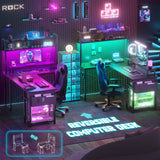 Aheaplus Small L Shaped Gaming Desk with LED Lights & Power Outlets, Reversible L-Shaped Computer Desk with Monitor Stand & Storage Shelf, Corner Desks Home Office Desk with Storage Bag, Black Aheaplus