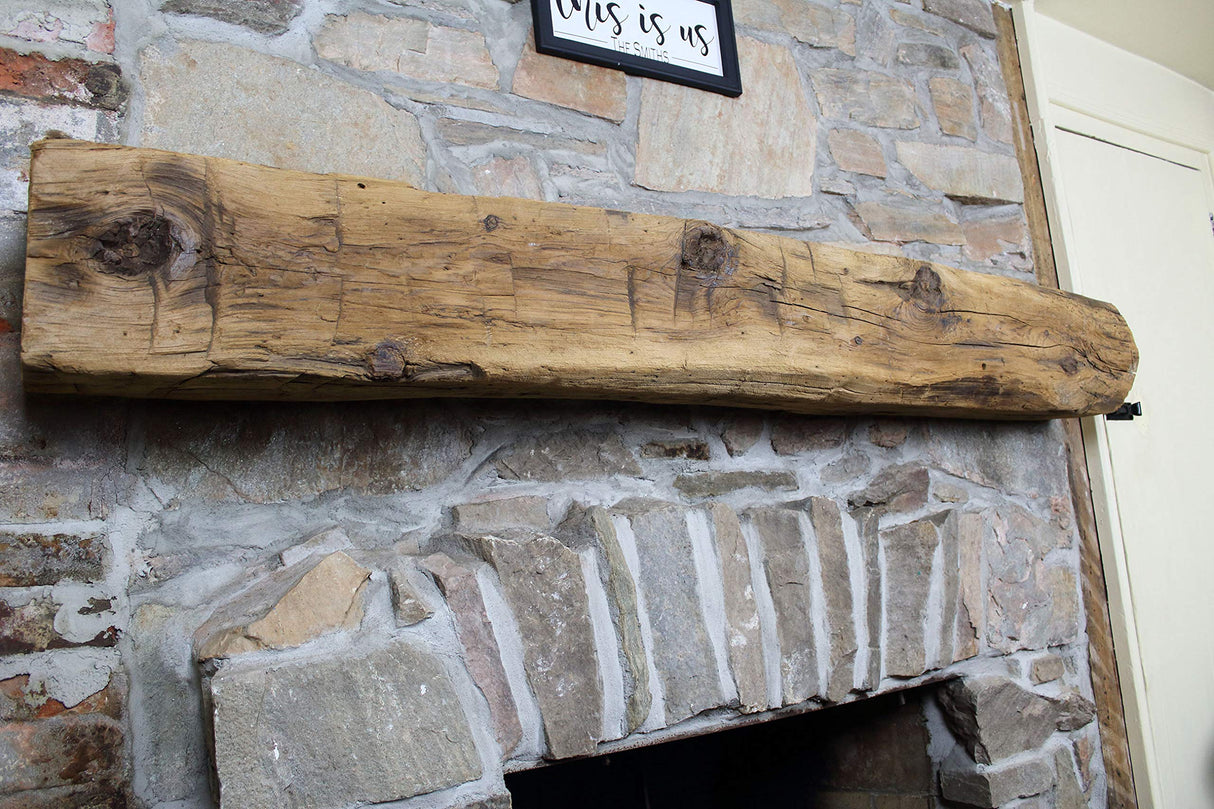 Modern Timber Craft Hand Hewn Wood Barn Beam Fireplace Mantel Shelf - Certified Reclaimed American Barnwood Floating Rustic Shelving, 48 Inches Modern Timber Craft