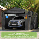 Real Relax 10x15ft Heavy Duty Metal Carport with Galvanized Steel Roof, Removable Sidewalls, Outdoor Car Port Shelter for Cars, Trucks and Boats, Gray Real Relax