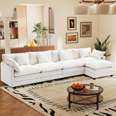 149.2" Modular Sectional Sofa,L Shaped Couch for Living Room,Modern Deep Seat Sofa 4 Seater Chenille Fabric Comfy Cloud Couches with Throw Pillows & Movable Ottoman Hanherry