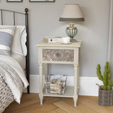 COSIEST Vintage Nightstand, MDF 2-Tier Bedside Table, Wood Accent End Table with Storage Drawer and Open Display Shelf for Bedroom Living Room COSIEST
