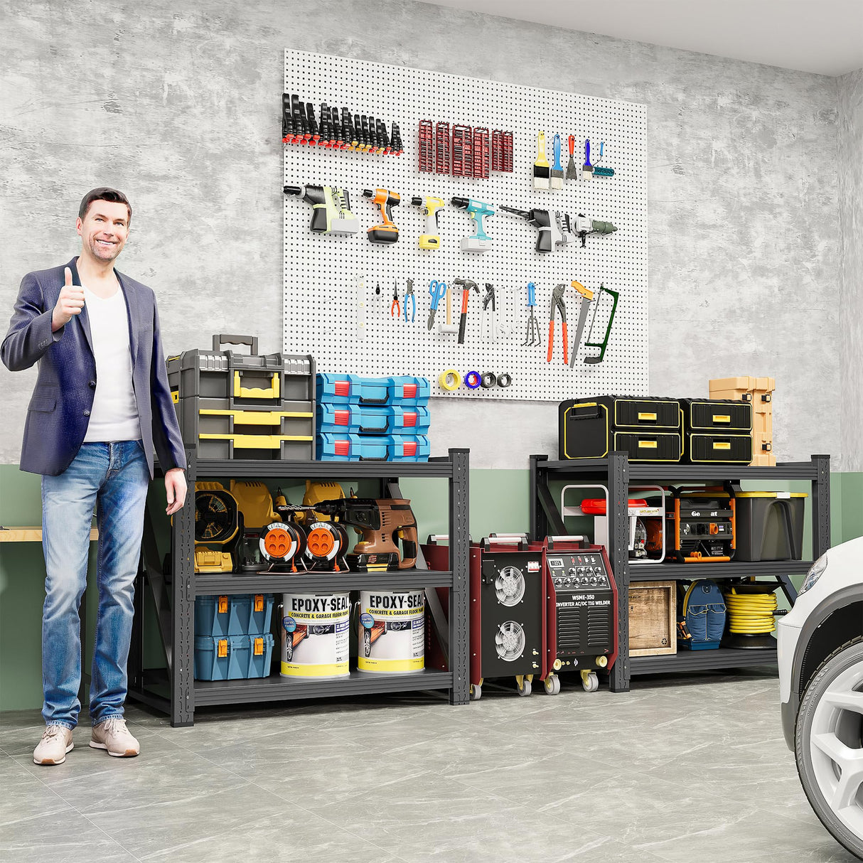 48" Wide Garage Shelving Heavy Duty 4-Tier Adjustable Storage Shelves Unit,3000 LBS Metal Utility Rack Shelf for Industries, Warehouses, Basement,Black (48" W x 24" D x 70" H) heycode