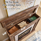 Aitjunz 45" Flip Top Electric Fireplace with Mantel, Electric Fireplace Heater, TV Stand with Freestanding Electric Fireplaces, Remote Control, Adjustable Flame Level for Living Room (Light Brown) Aitjunz