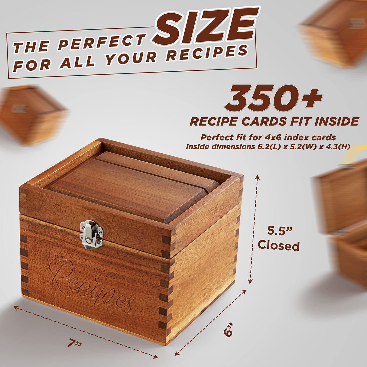 Tidita Acacia Wood Recipe Box with Cards - Blank Recipe Box Wooden Set Come with 100 4x6 Recipe Cards, 8 Dividers. Perfect Recipe Organizer (Acacia Wood) Tidita