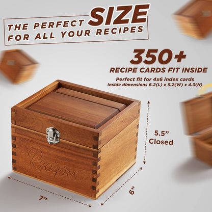 Tidita Acacia Wood Recipe Box with Cards - Blank Recipe Box Wooden Set Come with 100 4x6 Recipe Cards, 8 Dividers. Perfect Recipe Organizer (Acacia Wood) - WoodArtSupply