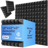 Ekkogo 18-Pack Sound Proof Foam Panels for Walls 12X12X2" Acoustic Panels Pyramid Style Sound Panels for Studio and Home Noise Reduction with Vibredux HD Ekkogo