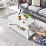 Yaheetech Wood 2-Tier White Coffee Table with Storage Shelf for Living Room, X Design Accent Cocktail Table, Simple Design Home Furniture, 39.5 x 21.5 x 18 Inches Yaheetech
