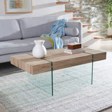 SAFAVIEH Home Collection – Jacob Natural Rectangular Floating Coffee Table with Glass Legs, Modern Architectural Design (COF7001C) SAFAVIEH