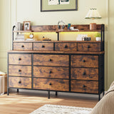 EnHomee 51.2" W Dresser for Bedroom with LED Lights, 13 Drawer Dresser for Bedroom, Long Dressers & Chests of Drawers with Shelves, Large Fabric Dresser for Closet Hallway, Rustic Brown EnHomee