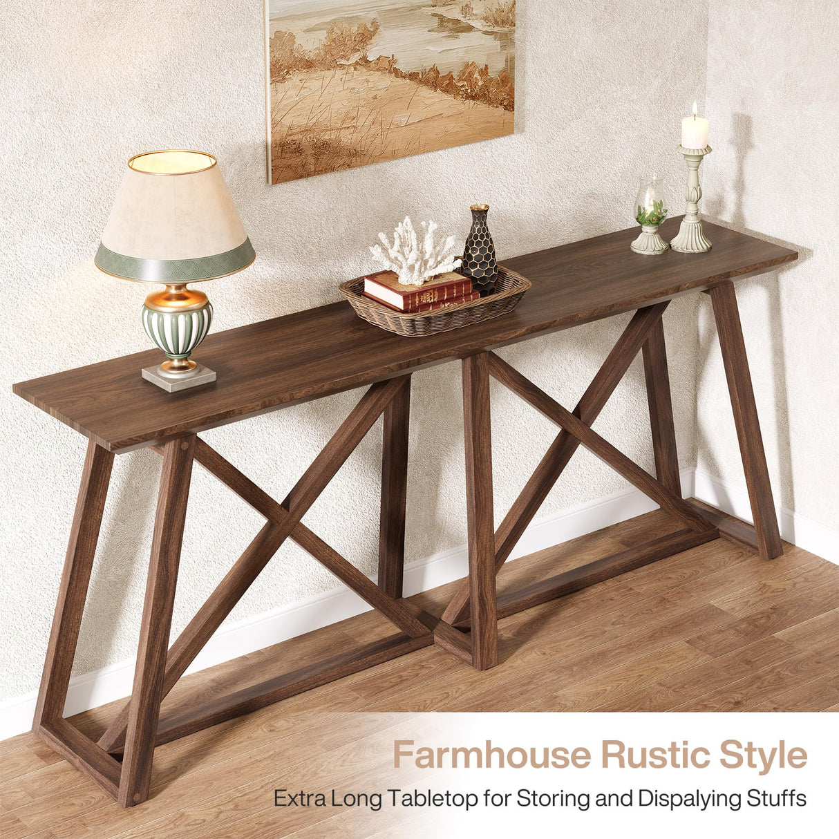 Tribesigns Farmhouse Console Table for Entryway: 70.9-Inch Extra Long Entryway Entry Table, Narrow Wooden Sofa Table Behind Couch for Hallway, Entrance, Foyer, Living Room, Rustic Brown Tribesigns