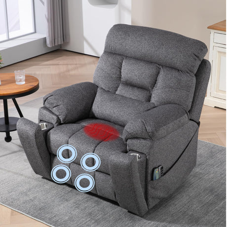JUUXO 4-Motor Lay Flat Power Lift Recliner Chair with Heat & Massage - Power Adjustable Headrest, Backrest, Lumbar & Legrest - Big Tall Recliners, 4-Point Massage (Seat Heating) JUUXO