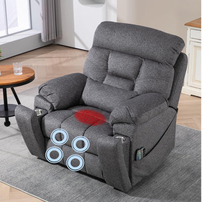 JUUXO 4-Motor Lay Flat Power Lift Recliner Chair with Heat & Massage - Power Adjustable Headrest, Backrest, Lumbar & Legrest - Big Tall Recliners, 4-Point Massage (Seat Heating)