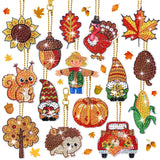 Whaline 15Pcs Fall Diamond Drawing Keychain Kit Autumn Gnome Animal Plants Fall 5D DIY Diamond Art Ornaments Rhinestone Mosaic Making Full Drill Diamond Key Chain for Kids Crafts Gifts Party Supplies Whaline