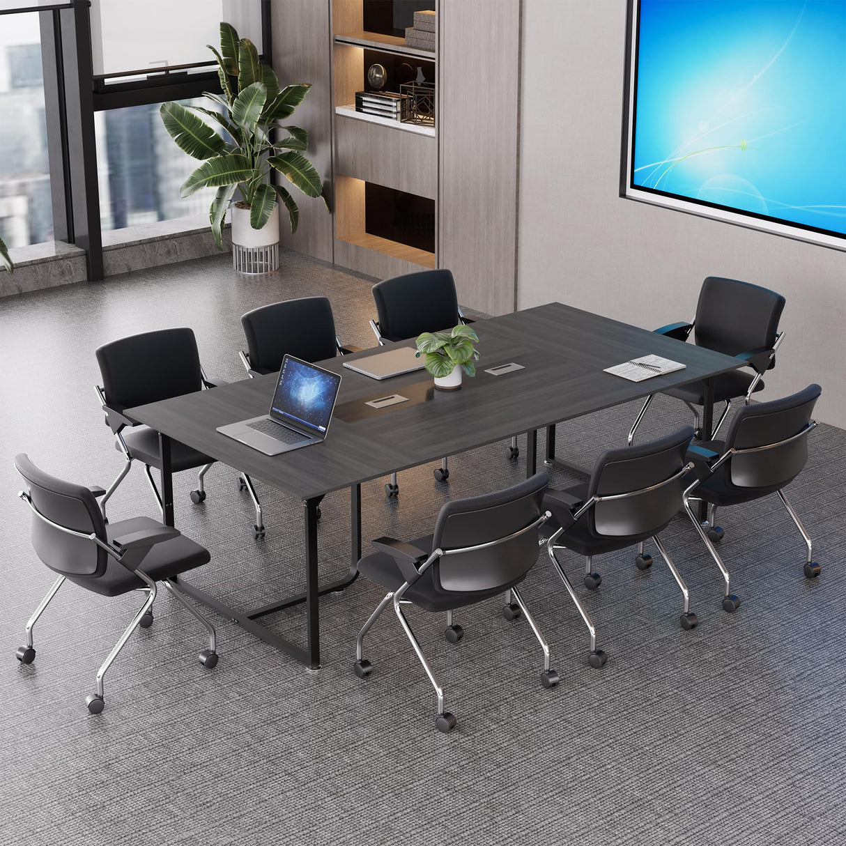 LayBurst 8FT Conference Table,94.4 L x 47.2 W x30.7 H Meeting Seminar Table with Grommet,Stability Enhancement,Large Conference Room Table for Office Meeting (Gray) LayBurst