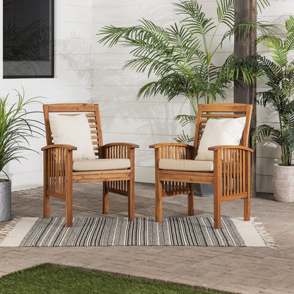 Walker Edison Rendezvous Modern 2 Piece Solid Acacia Wood Slat Back Outdoor Dining Chairs, Set of 2, Brown - WoodArtSupply