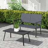 C-Hopetree Outdoor Loveseat Bench Chair for Outside Patio Porch, Metal Frame, Black All Weather Wicker C-Hopetree