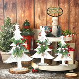 3 Pcs Wooden Christmas Tree Tabletop Decoration Farmhouse Wood Christmas Trees Christmas Centerpieces Rustic Sanding Freestanding Table with Star Berry Bells Pine Xmas Centerpiece for Home Kitchen Soaoo