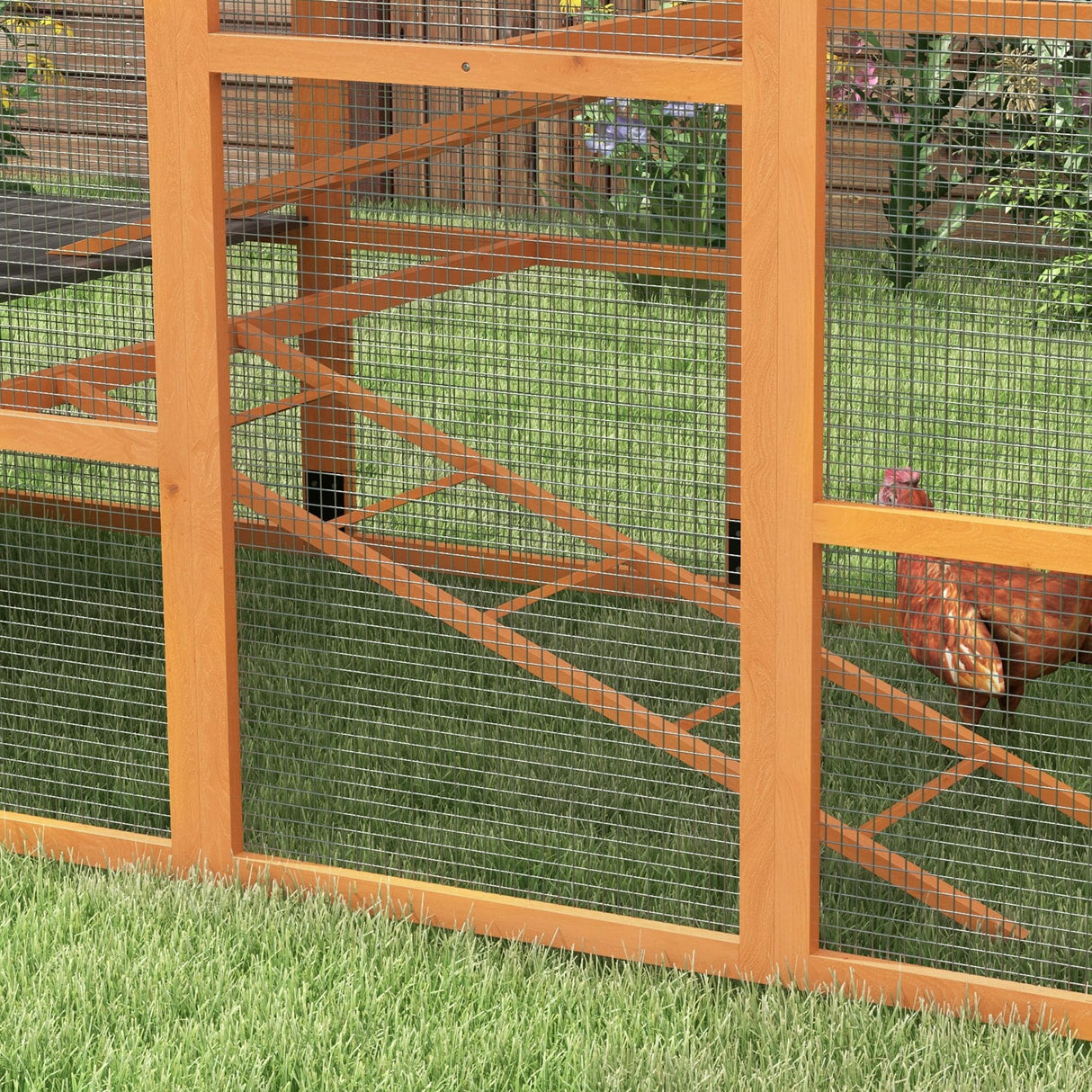 PawHut Wooden Chicken Coop Run for 6-10 Chickens, Hen House Add-On with Storage, Perches, 141.75" x 48" x 61", Orange PawHut