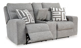 Signature Design by Ashley Biscoe Casual UV Resistant Power Reclining Loveseat with Console, Adjustable Headrest and USB Ports, Light Gray Signature Design by Ashley