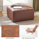 Christopher Knight Home Faux Leather Ottoman Footstool, Square Pouf Poufee Footrest Ottoman Large Seat, Modern Side Table for Living Room Bedroom Home Decor Gifts, Light Brown 30" Christopher Knight Home