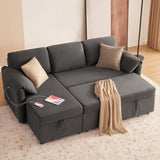 Tbfit 83'' Pull Out Sofa, 3 in 1 Sleeper Sofa Couch with USB & Storage Chaise, Comfy Sofa Bed with Pull Out Bed, Convertible Sleeper Sofas for Living Room, Small Spaces, Dark Gray Tbfit