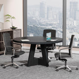 Tribesigns 47-Inch Round Conference Table for 4-6 People, Wooden Meeting Room Table with Thicken Tabletop and Wood Base, Modern Meeting Training Desk for Conference Room Seminar Room (Black) Tribesigns