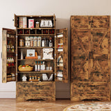 IRONCK Kitchen Pantry 72" Height, with 8 Hanging Shelves, 2 Drawers and Open Storage Cabinet, Freestanding Cupboard for Dining Room Living Room,Vintage Brown IRONCK