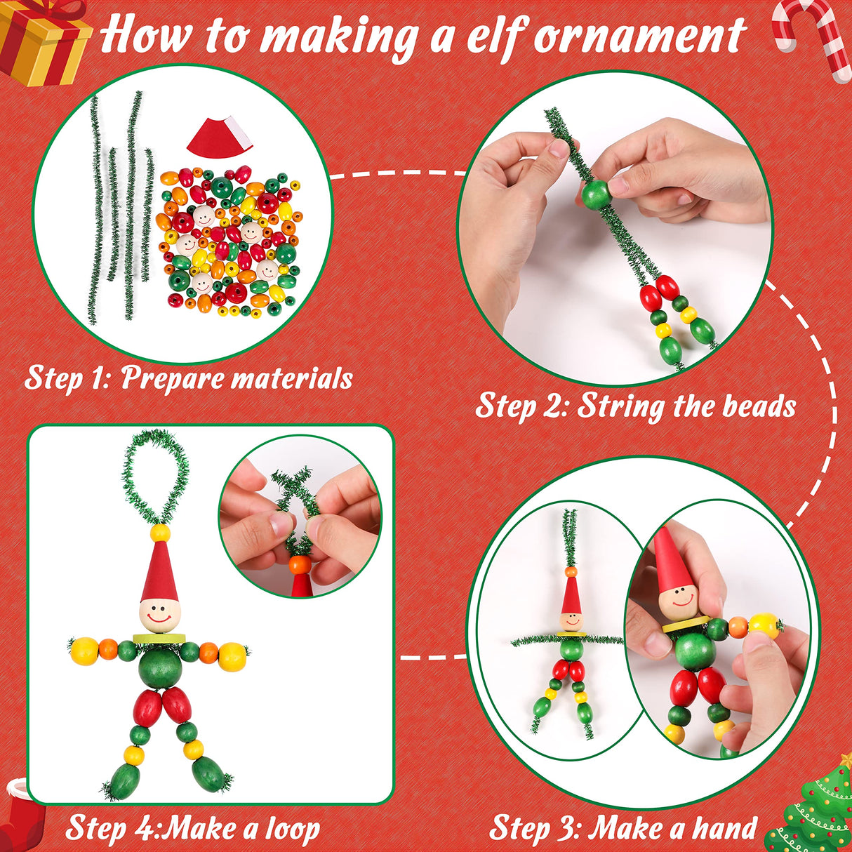 Tieshankao 16PCS Christmas Crafts for Kids - DIY Beads Ornaments Kits Include Nutcracker, Angel, Elf, Tree - Xmas Holiday Toys Gifts Stocking Stuffers Decor Party Decorations Supplies(Need Assembly) Tieshankao