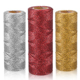 3 Rolls Christmas Decorative String Metallic Bakers String Wrapping Twine Strings Metallic Ornament Thread Glitter Strings for DIY Crafting Christmas Decor Gift Wrapping-Red/Gold/Silver DSLSQD