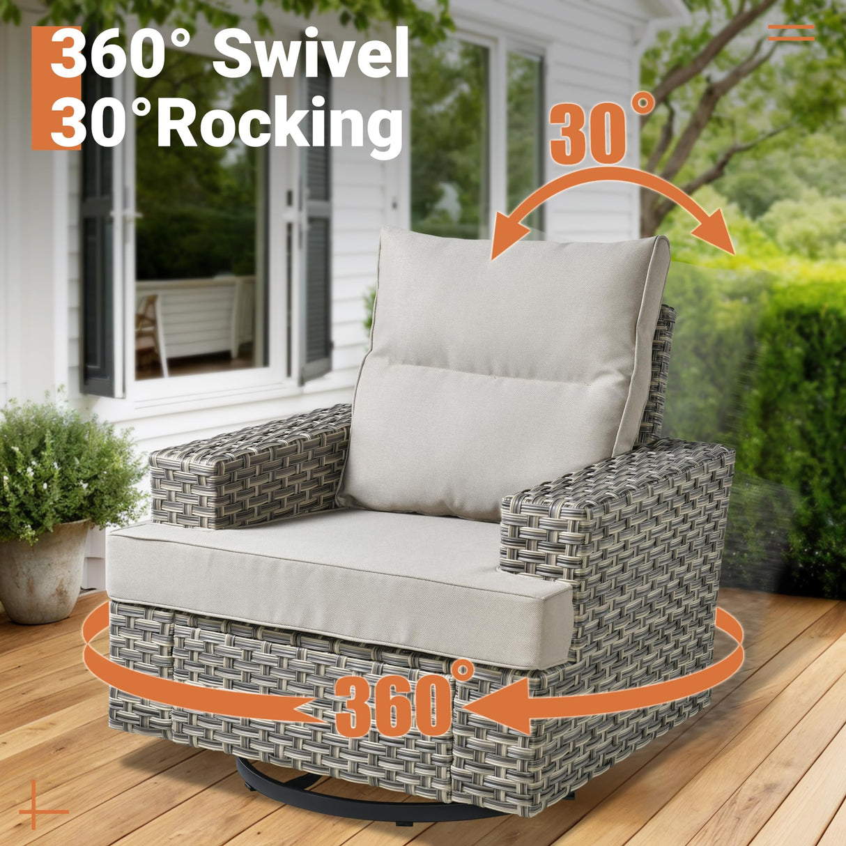 ovios 9 Piece Patio Sectional Furniture with 42" Fire Pit Table, Rattan Wicker Coversation Set with Swivel Chairs, Outdoor Sofa Set for Outside Porch Balcony Backyard Pool,Beige ovios