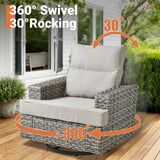 ovios 9 Piece Patio Sectional Furniture with 42" Fire Pit Table, Rattan Wicker Coversation Set with Swivel Chairs, Outdoor Sofa Set for Outside Porch Balcony Backyard Pool,Beige ovios