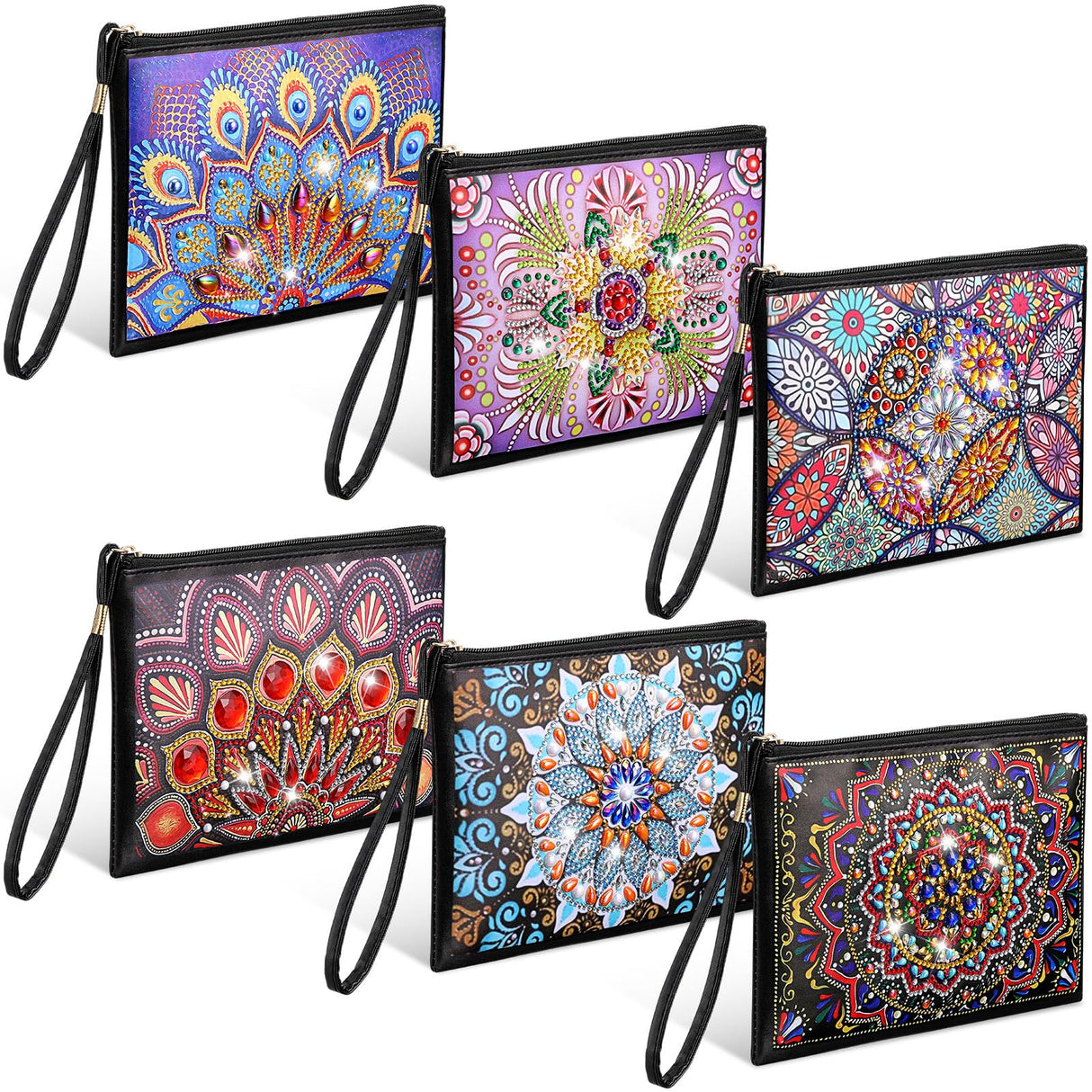 Silkfly 6 Pcs Diamond Painting Purses Clutch DIY Diamond Handbag PU Leather Painting Bags 5d Handmade Wristlet Wallet with Strap and Zipper for Women Gift(Mandala Style) Silkfly