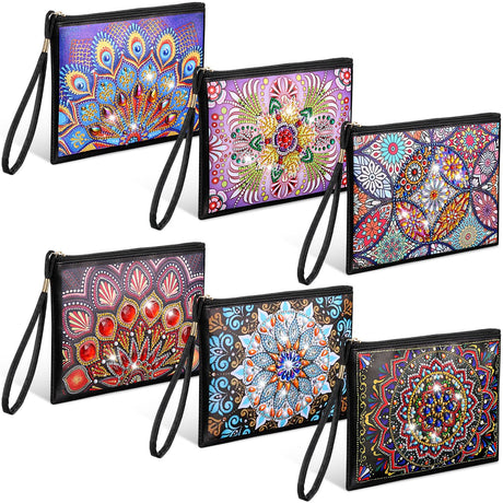Silkfly 6 Pcs Diamond Painting Purses Clutch DIY Diamond Handbag PU Leather Painting Bags 5d Handmade Wristlet Wallet with Strap and Zipper for Women Gift(Mandala Style) Silkfly