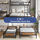 Jocoevol Metal Bunk Bed Twin Over Full, Industrial Bunkbeds Heavy Duty Bed with Safety Guard Rails and Space-Saving Design, Steel Bed for School, Bedroom (Vintage Brown) Jocoevol