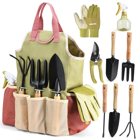 Gardening Tools Set of 10 - Complete Heavy Duty Garden Tools Set with Fashion Handbag - Durable Gardening Supplies Kit Ideal Gardening Gifts for Women Play22