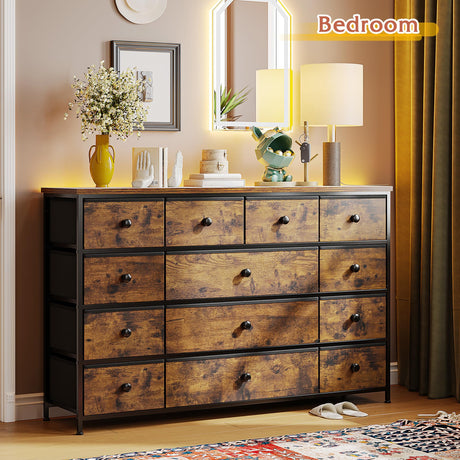 EnHomee TV Stand for 55" TV with 13 Drawers, Long Dresser TV Stand for Bedroom, Large Dressers & Chest of Drawers for Bedroom Living Room Entry, Sturdy Metal Frame,39.4"Wx 31.5"H x 11.8"D,Rustic Brown EnHomee