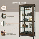 Howard Miller Quinn III Curio Cabinet 680-680 – Aged Java Finish Home Decor, Four Glass Shelves, Five Level Display Case, No-Reach Roller Halogen Light Howard Miller